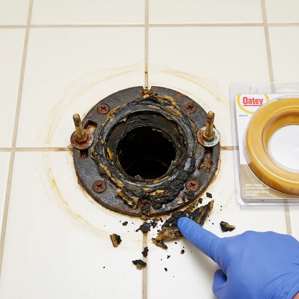 Failed wax ring showing water seepage at the base of a toilet in a Pell City, AL home