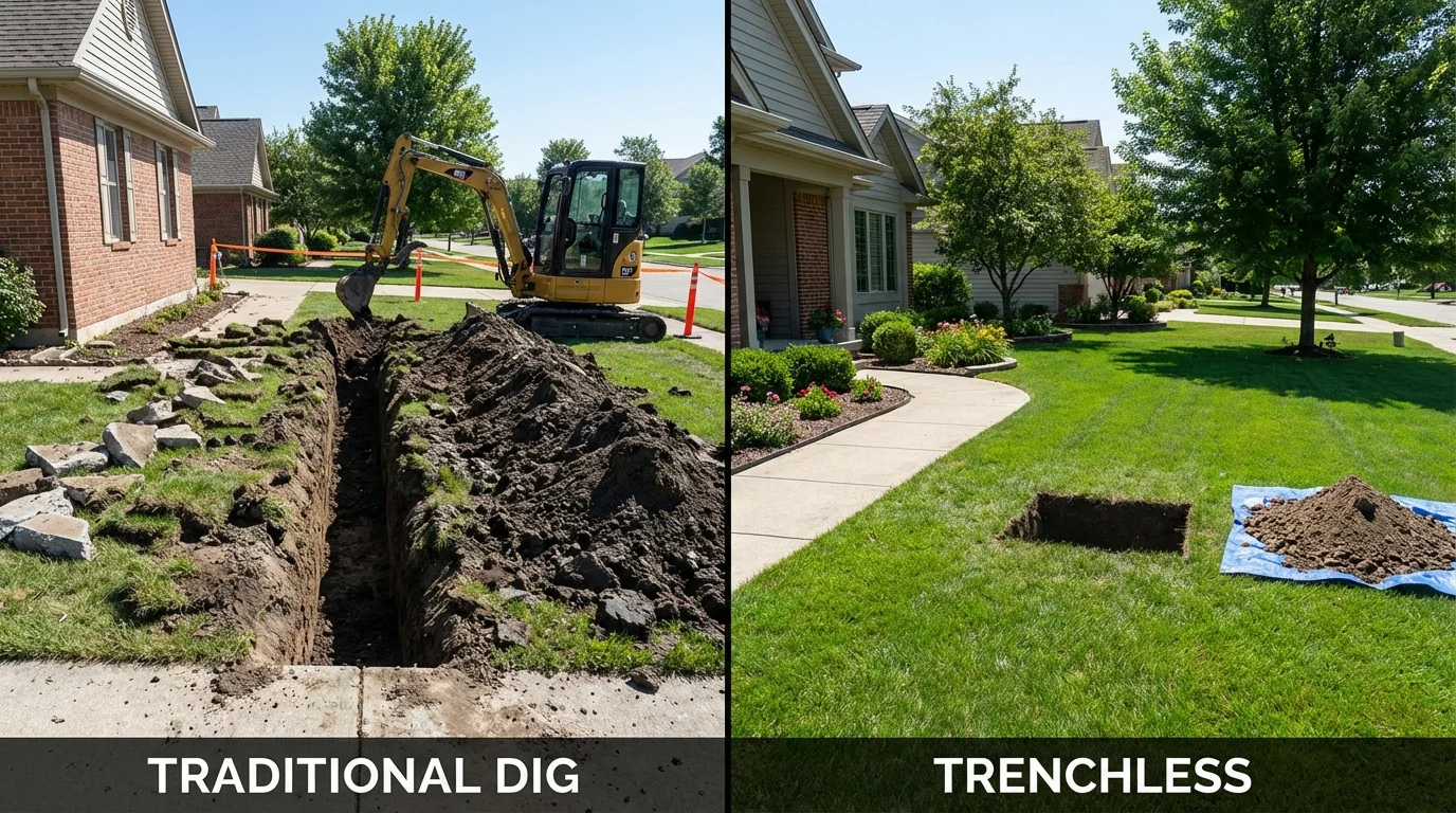 Trenchless sewer repair with minimal yard damage versus traditional excavation in Pell City, AL